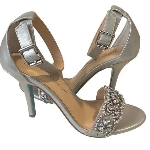 Betsey Johnson Juno Silver Embellished Beaded High Heels Size 6.5 - Picture 2 of 13